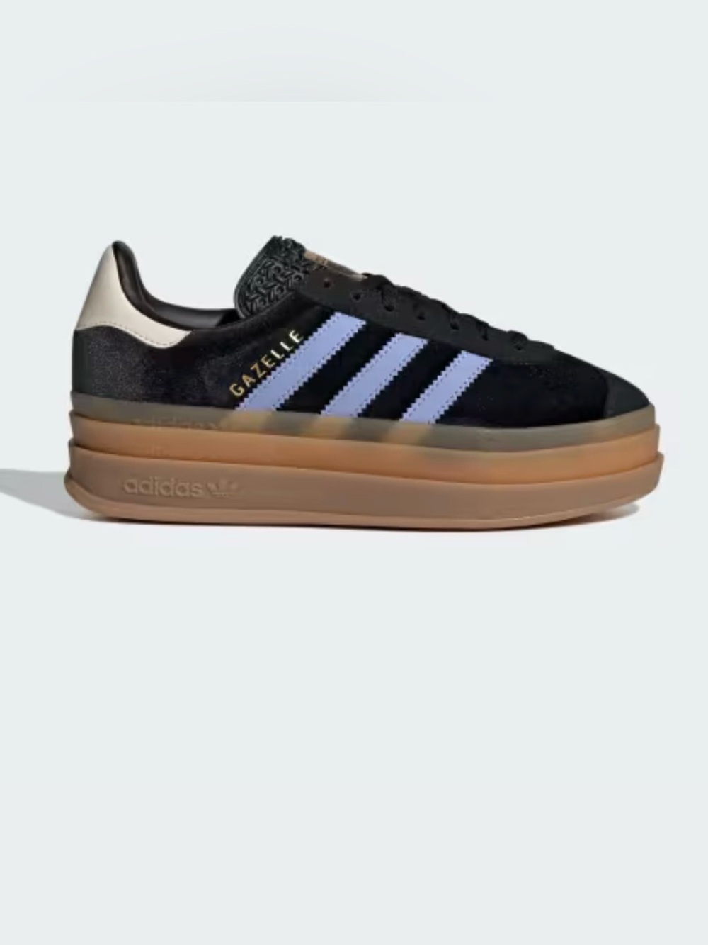 adidas Gazelle Platform Sneakers in Black with Light Blue Stripes size Y7 W 8.5